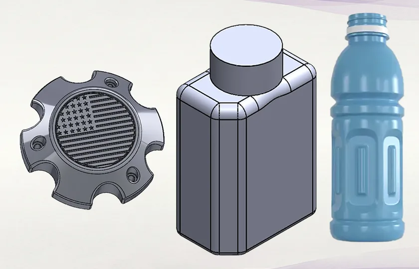 3D design of a custom bottle, container and cap